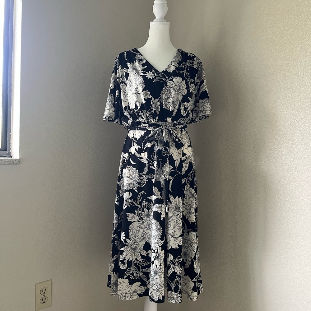 H & M-Floral Print Midi Dress